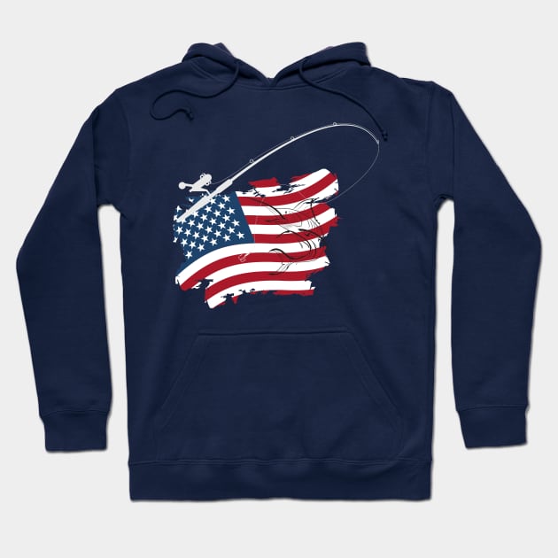 american flag fishing Hoodie by gain